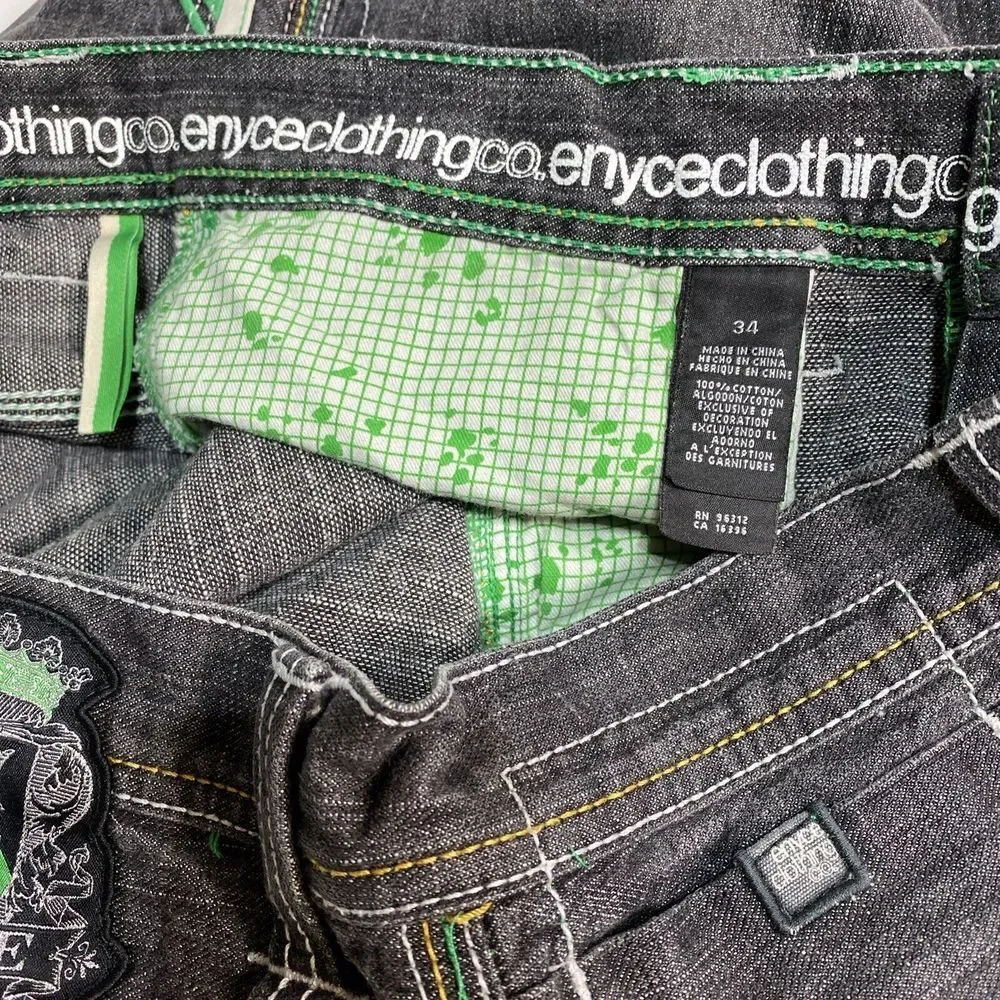 Enyce Jeans Mens 34x29‎ Black Straight Leg Skater Baggy Embroidered Hip Hop Y2K